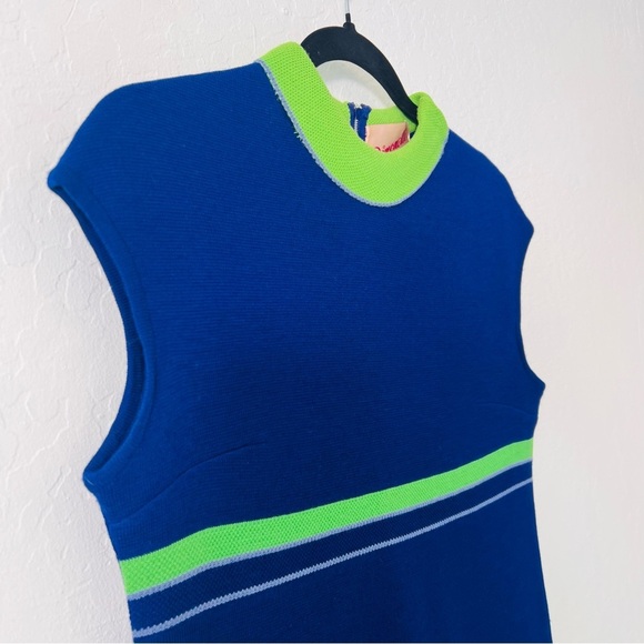 2 Piece 1960s Vintage Dimonelli Blue Green Sleeveless Dress + Matching Coat 10 - Picture 4 of 12